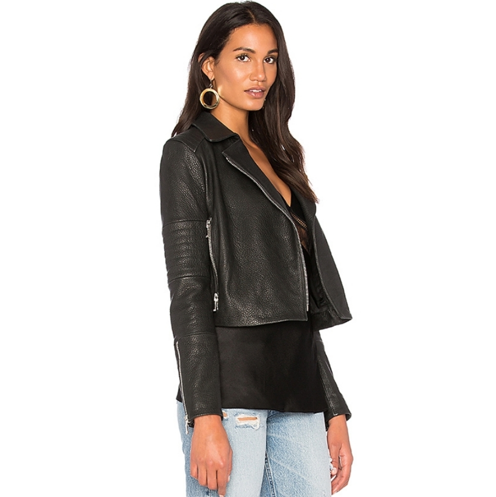 J Brand Aiah Black Lamb Leather Moto Jacket